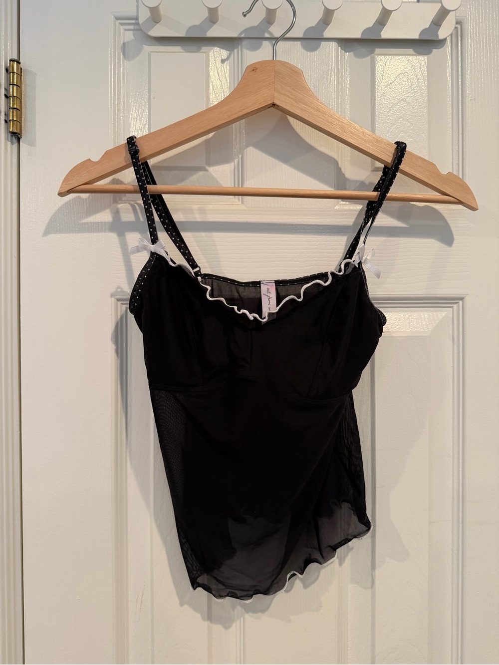 Urban Outfitters - Betsey Johnson Black Mesh Ruffled Cami with White Trim
